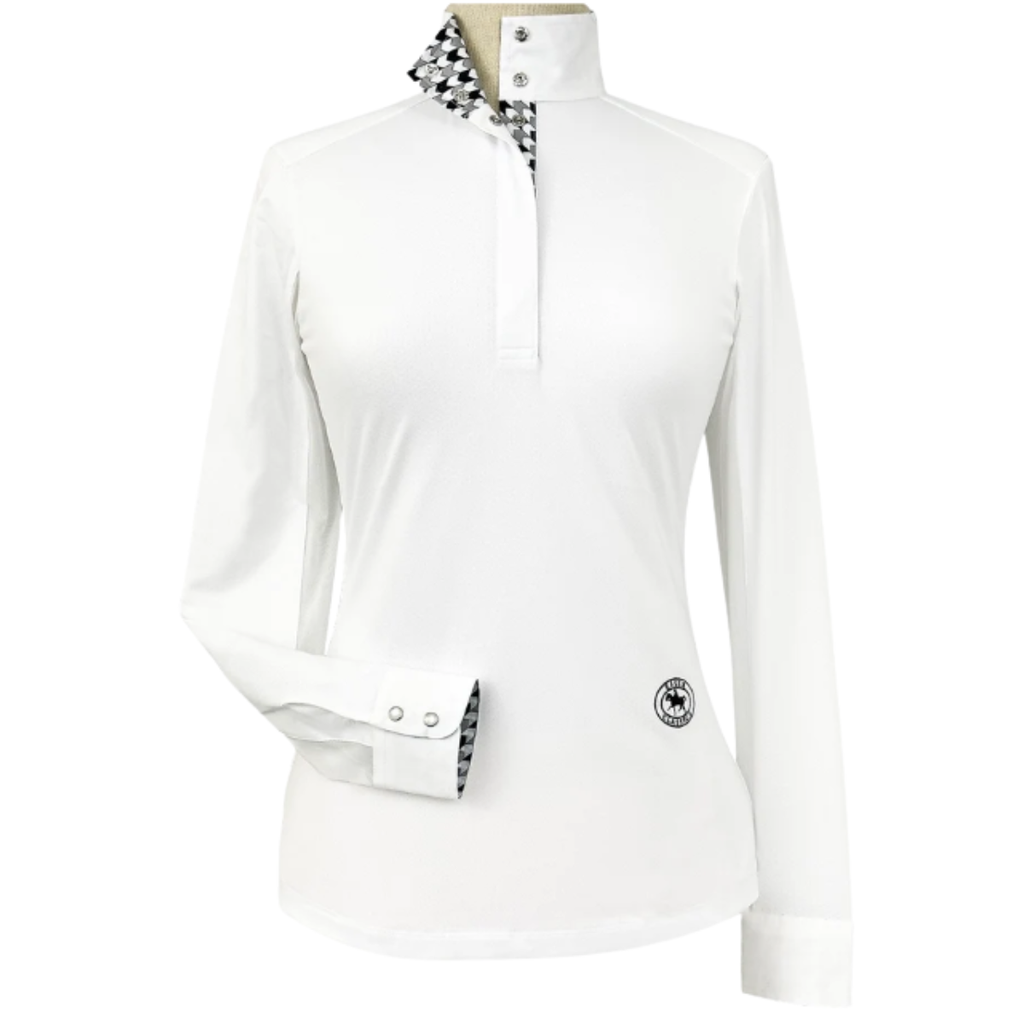 Essex Classics Talent Yarn Long Sleeve Show Shirt in White/Black Geometric - Women's Small
