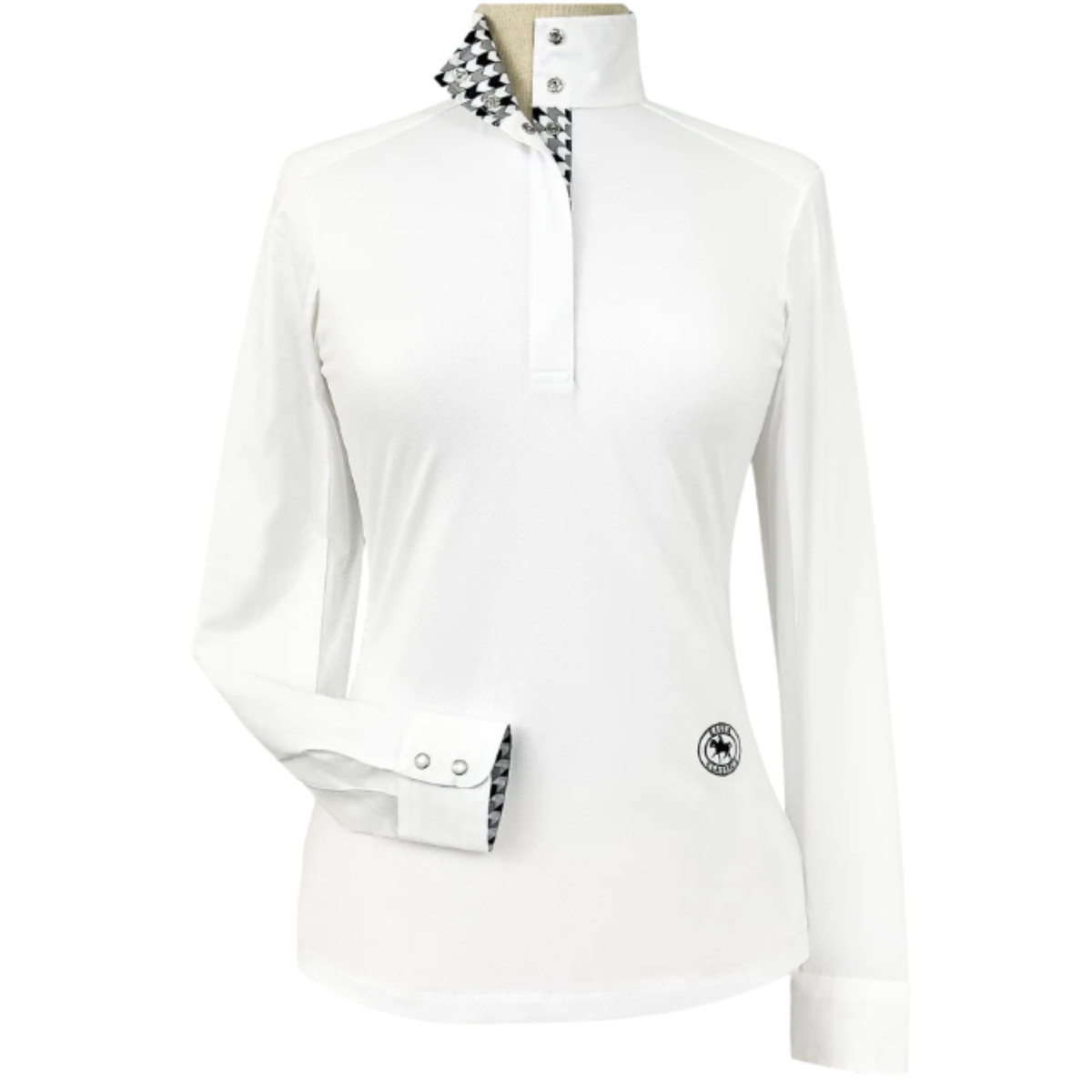 Essex Classics Talent Yarn Long Sleeve Show Shirt in White/Black Geometric - Women's Small