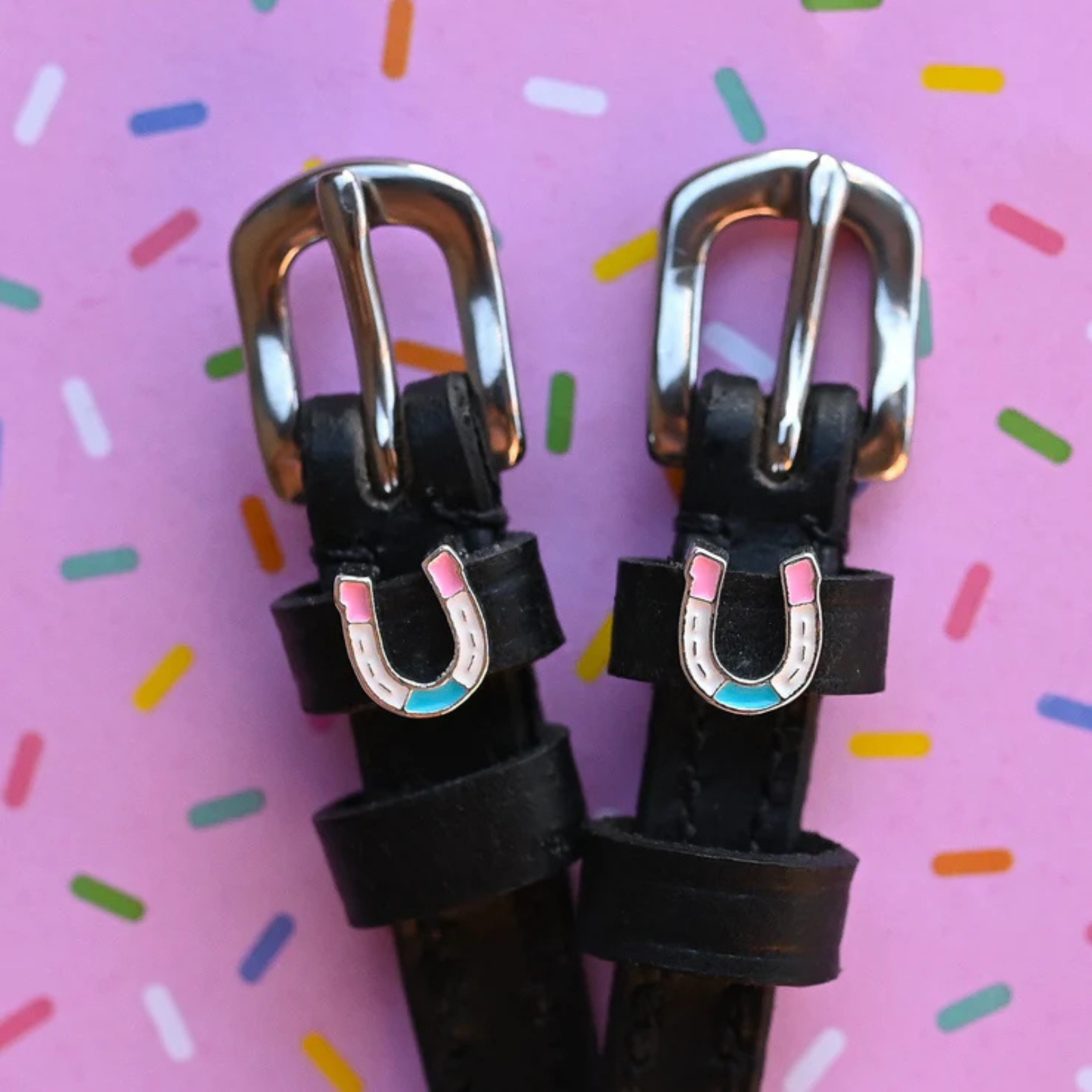 Mane Jane Spur Straps in Horse Shoe Party