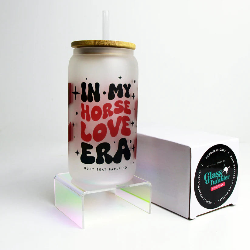 Hunt Seat Paper Co. &#39;In My Horse Love Era&#39; Glass Tumbler w/Bamboo Lid &amp; Straw