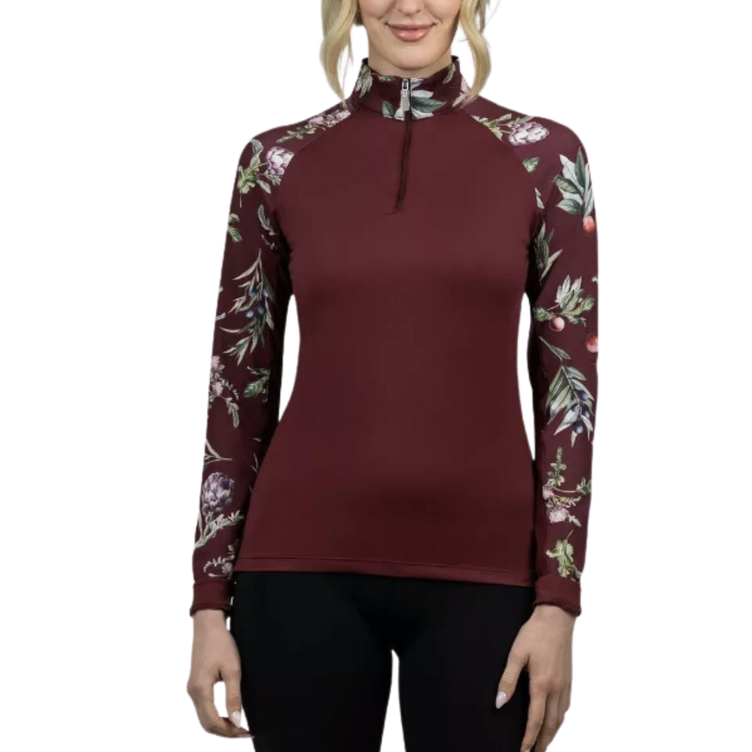Kastel Long Sleeve 1/4 Zip Shirt in Tawny Port/Florals