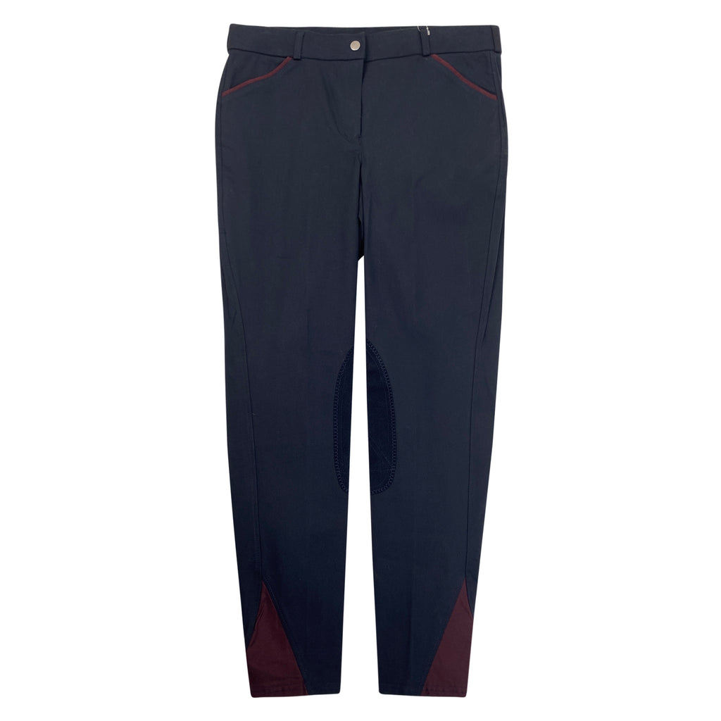 Riding Sport Piped Woven Breeches in Navy/Burgundy