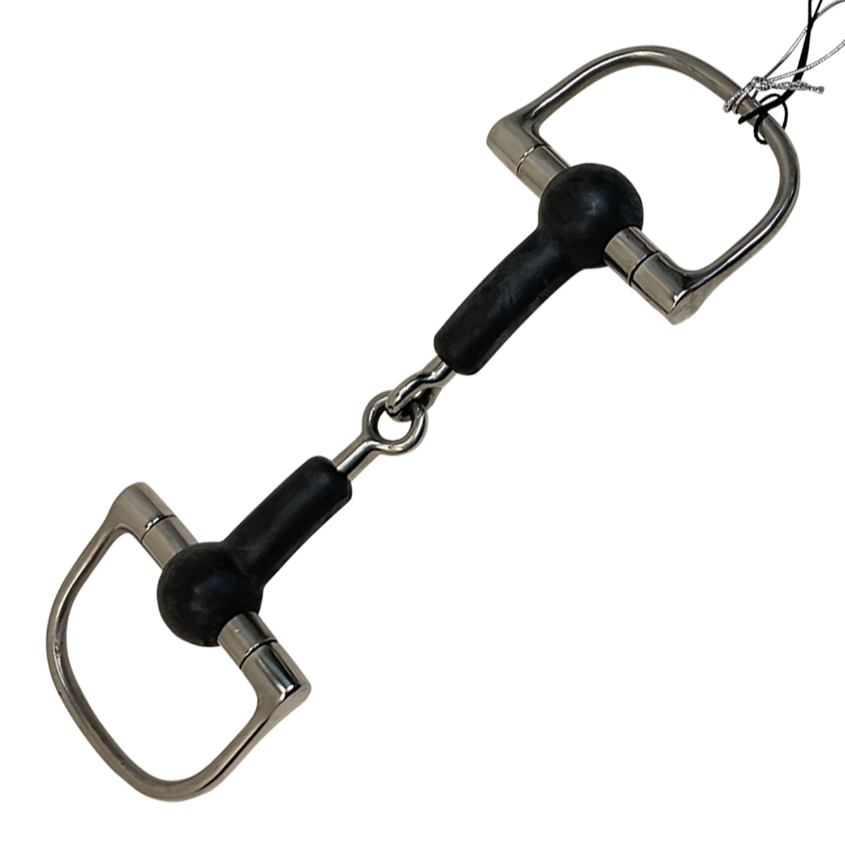 Korsteel Jointed Rubber Dee Ring Bit in Black Rubber/Stainless Steel - 4"