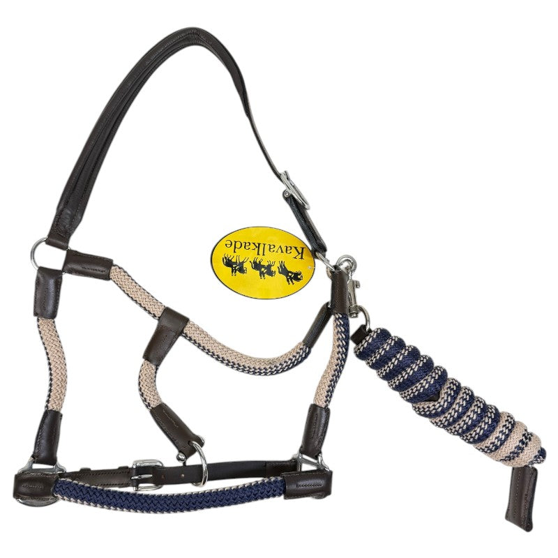 Kavalkade 'Cavo' Leather Rope Halter w/ Lead in Chocolate/Navy &amp;amp; Cream - Full