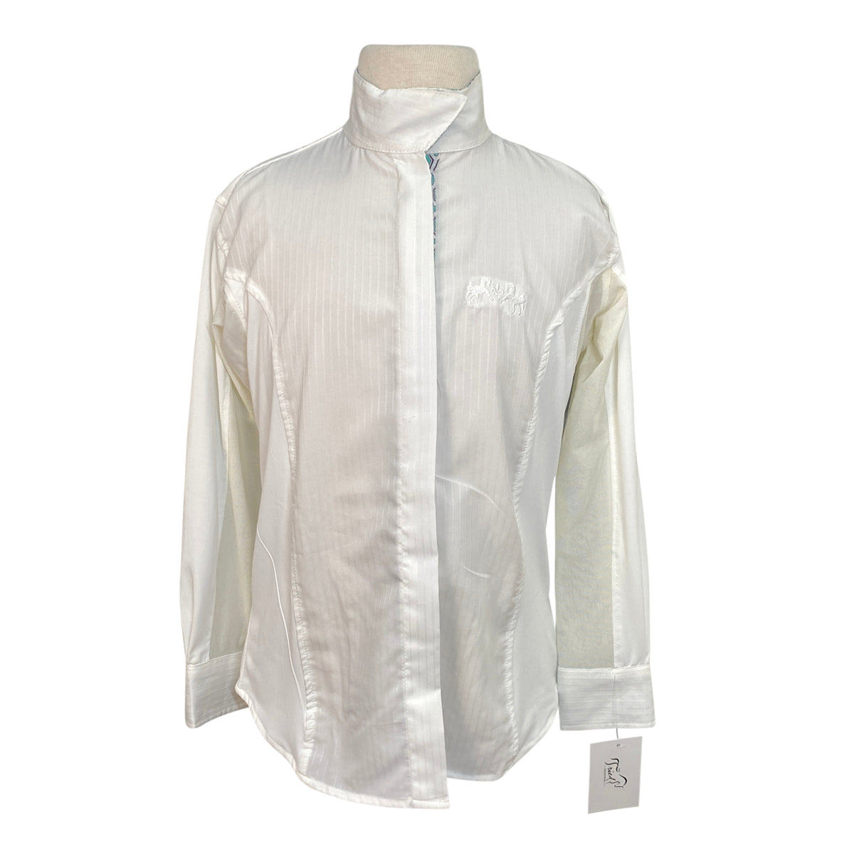 Equine Couture Kelsey Show Shirt in White/Aqua Geo