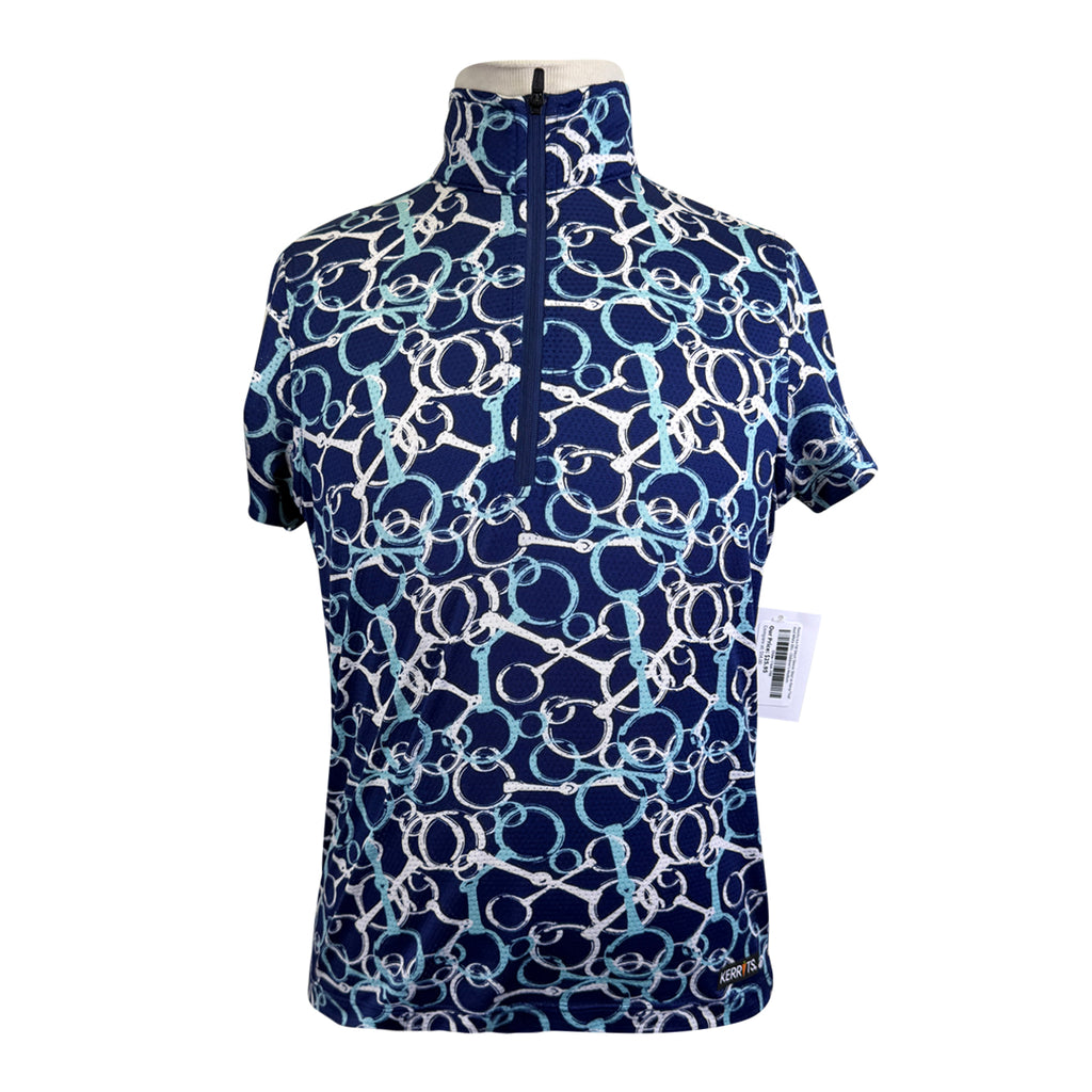 Kerrits Ice Fill Short Sleeve Shirt in Navy/Teal And White Bits