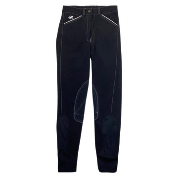 SmartPak 'Piper' Full Seat Breeches in Black w/ White Piping