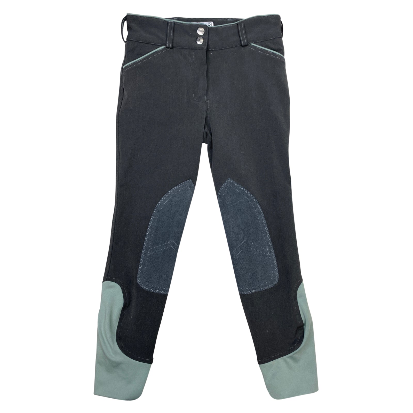 Dover Saddlery Wellesley Classic Piped Knee-Patch Breech in Grey/Mint