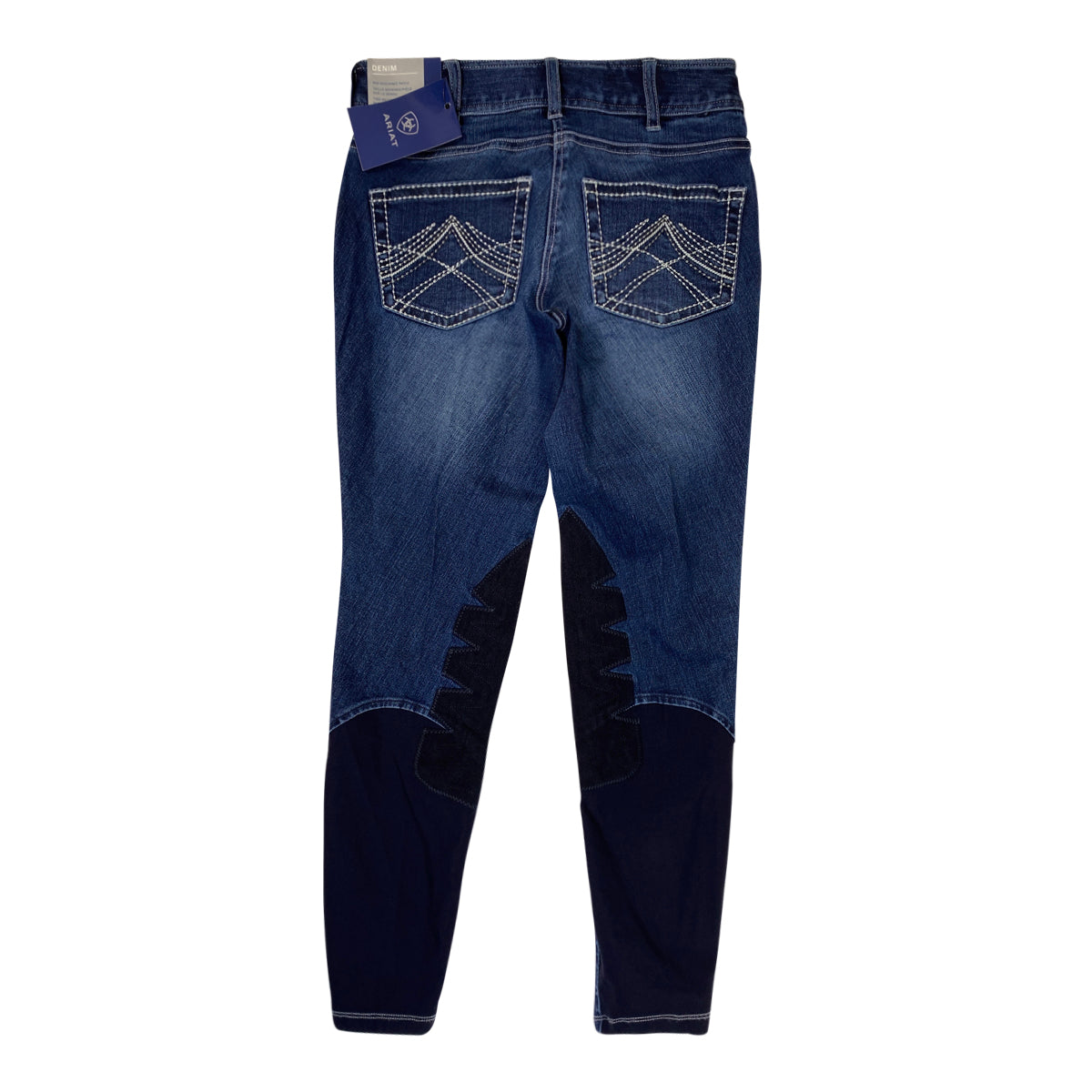 Ariat Whipstitch Denim Knee Patch Breeches in Blue Denim