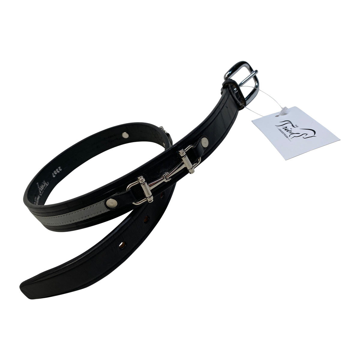 Tory Leather Ribbon & Snaffle Bits Belt in Black/Grey Ribbon