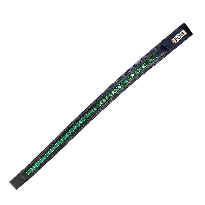 People On Horses Beaded Browband in Black/Green Crystals