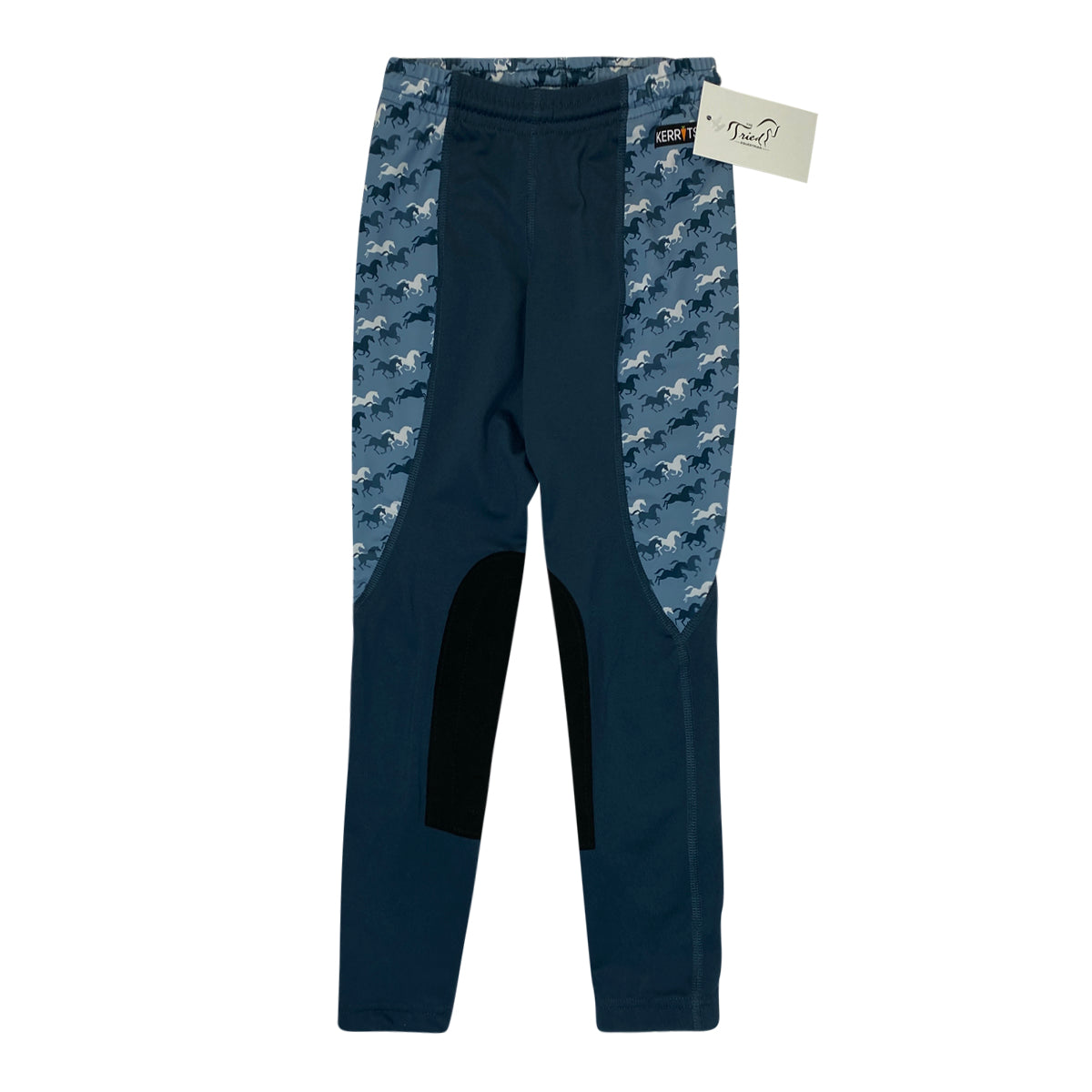 Kerrits Performance Knee Patch Tights in Navy Seat/Blue and white Running Horse