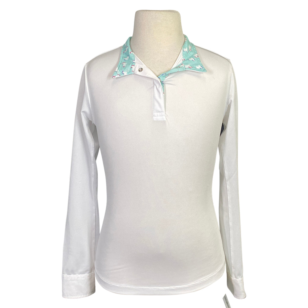 Dover Saddlery 'CoolBlast' Show Shirt Long Sleeve in White/Unicorn Collar - Children's Large