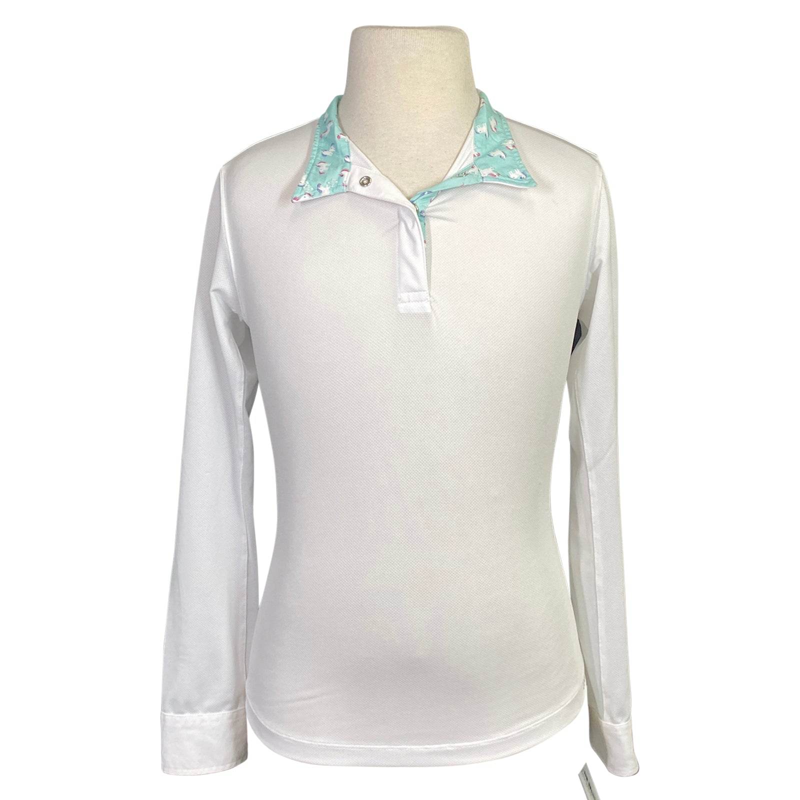 Dover Saddlery 'CoolBlast' Show Shirt Long Sleeve in White/Unicorn Collar - Children's Large