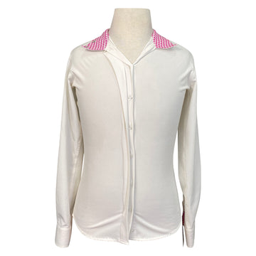 RJ Classics Prestige Long Sleeve Show Shirt in White/Pink Houndstooth