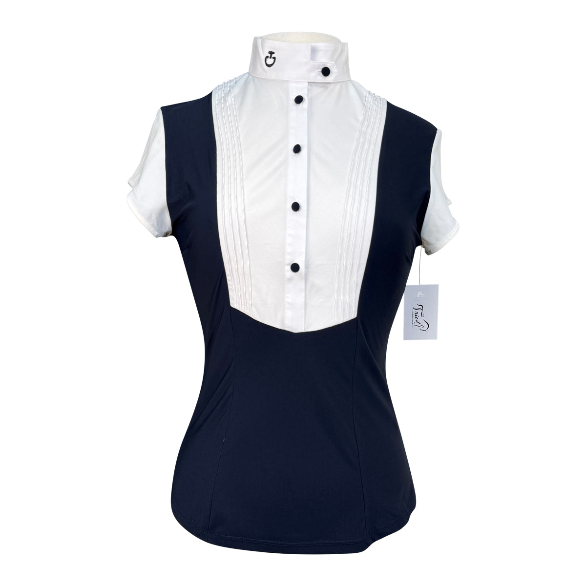 Cavalleria Toscana Jersey S/S Competition Shirt w/Pleated Bib in Black/White