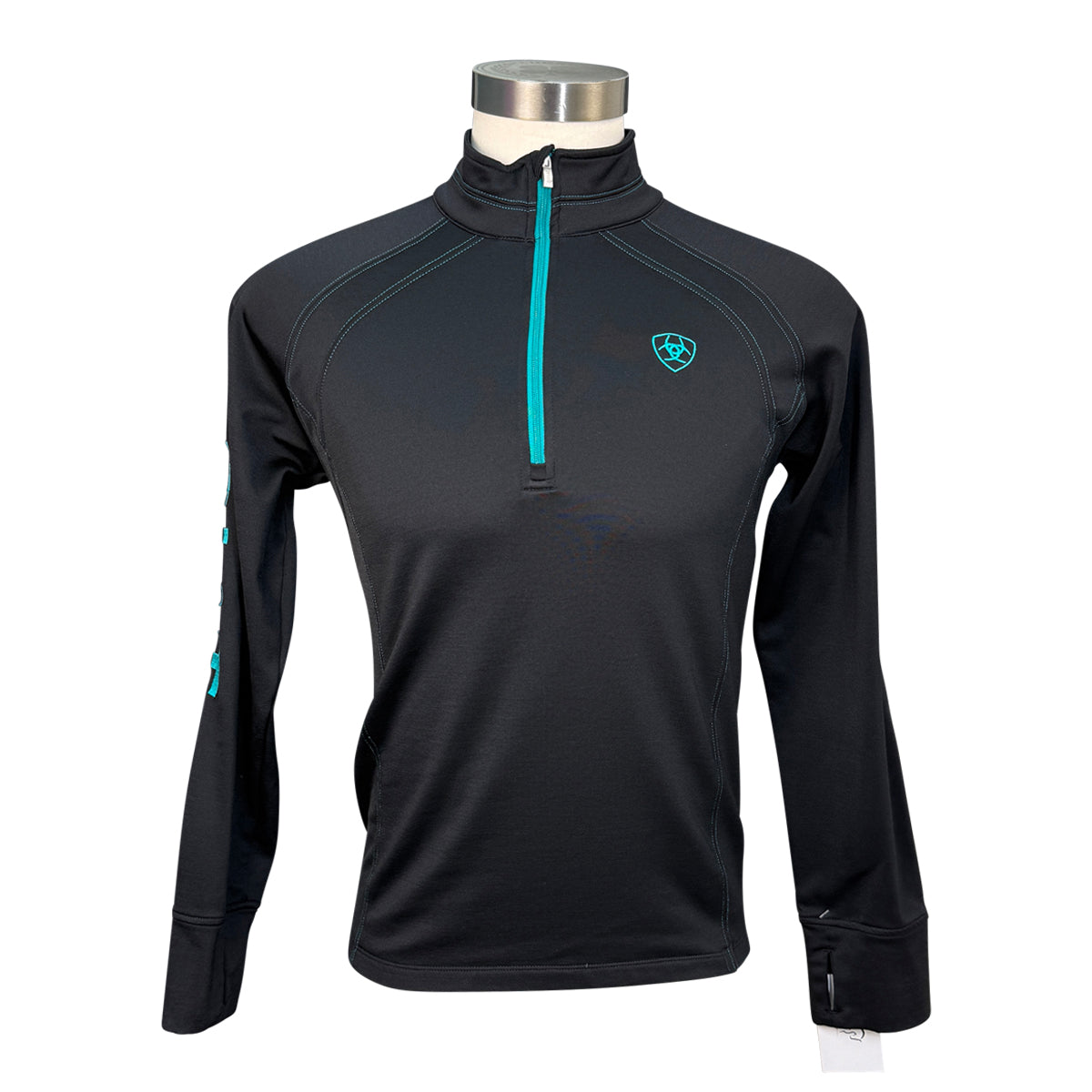 Ariat &#39;Tek Team Logo&#39; 1/4 Zip Sweatshirt in Back &amp; Teal