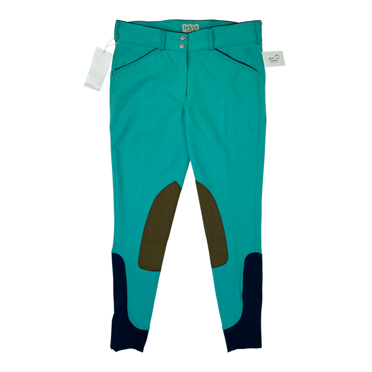 Front of Dover Saddlery 'Wellesley' Breech in Aqua w/Navy Piping - Women's 32