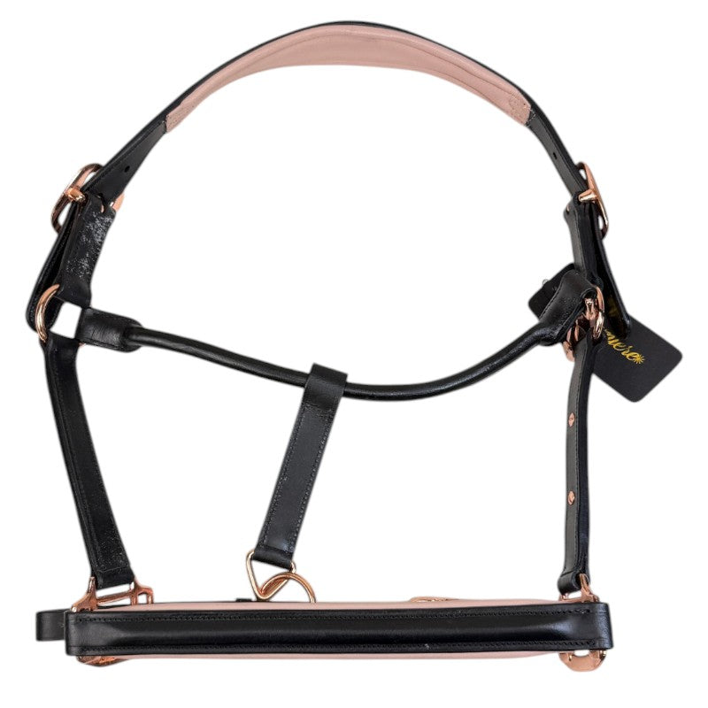 Lumiere Equestrian 'Hollywood' Leather Halter in Black/Pink
