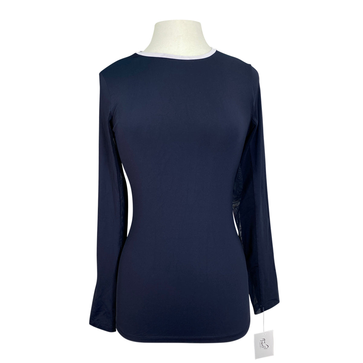 Front of Tailored Sportsman IceFil Long Sleeve Crew Shirt in Navy/White - Women's Large