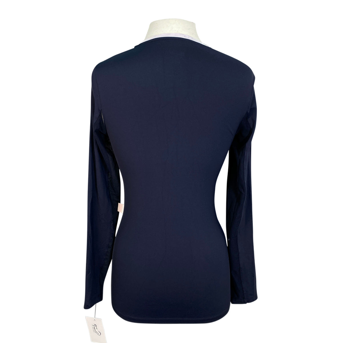 Back of Tailored Sportsman IceFil Long Sleeve Crew Shirt in Navy/White - Women's Large