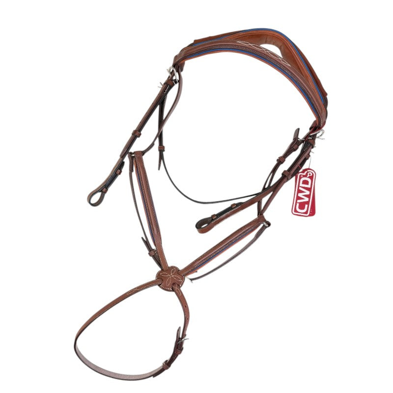 CWD Anatomic Raised Fancy Stitched Figure 8 Bridle in Brown/Blue