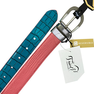 Noble Outfitters 'Back-to-Back' Reversible Belt in Pink/Blue Animal Prints