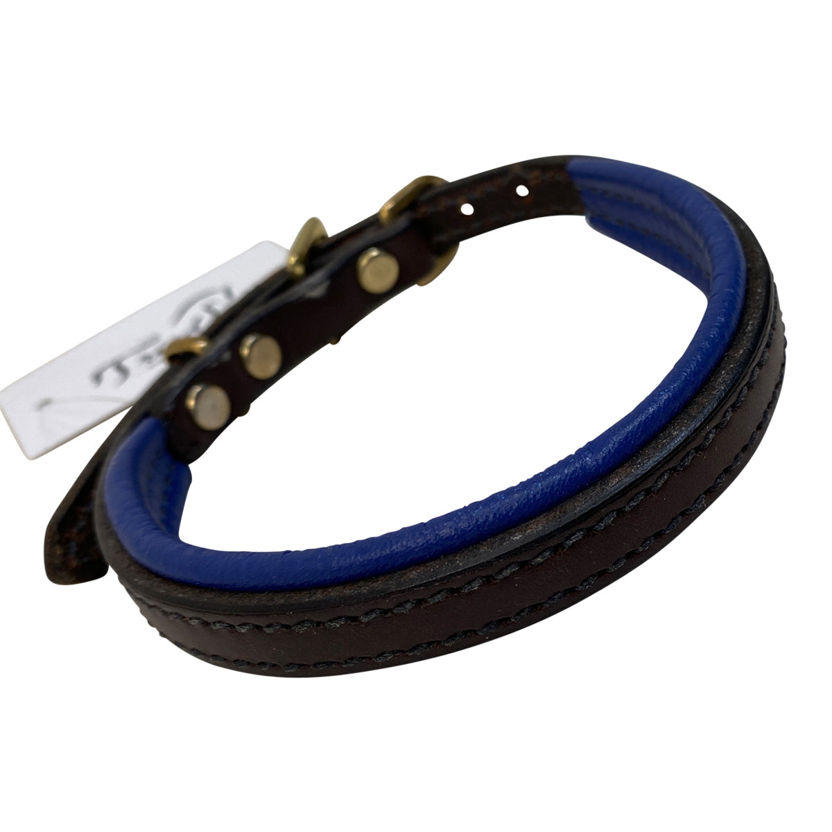 Perri&#39;s Padded Leather Dog Collar in Blue/Brown
