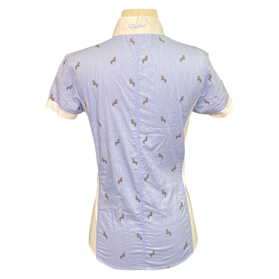 Back of Equiline 'Judi' Short Sleeve Show Shirt in Sky Blue/White