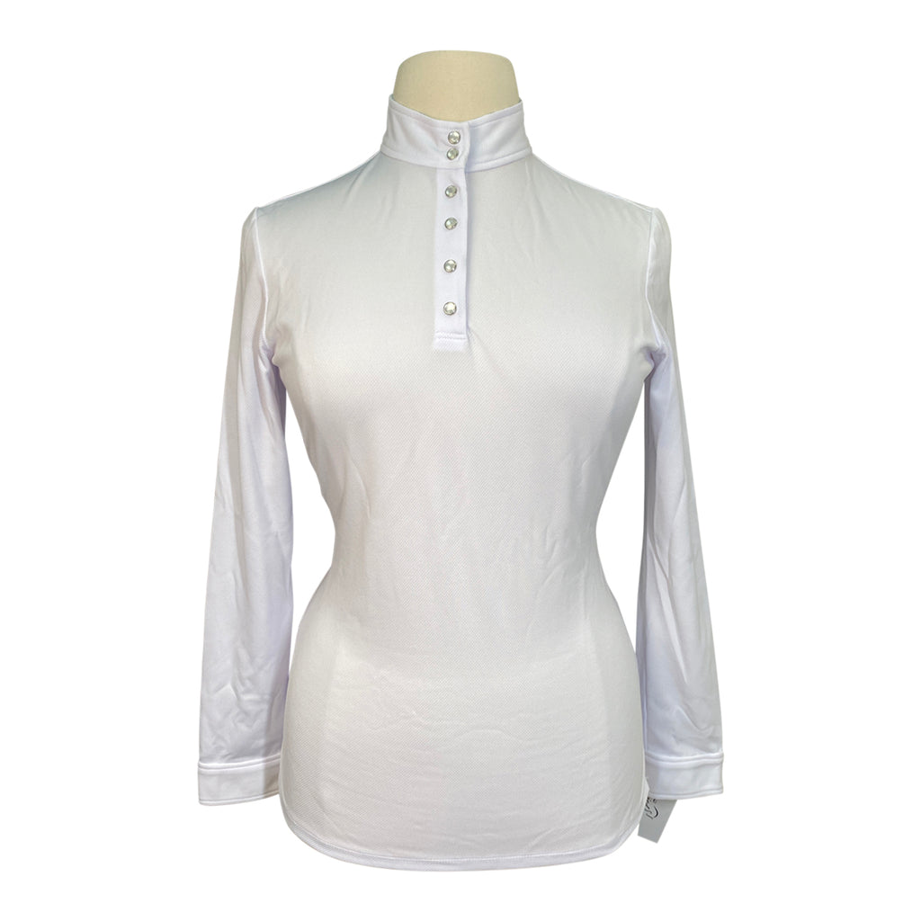 Èce Equestrian Long Sleeve Show Shirt in White/ Blue Collar
