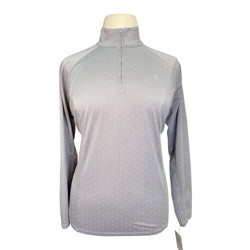Ariat Girls Sunstopper 2.0 1/4 Zip Long Sleeve Shirt in Grey/White Polka Dots