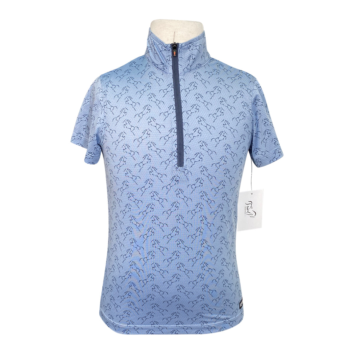 Kerrits 'Ice Fil Lite' Short Sleeve Sun Shirt in Light Blue/Navy Horses