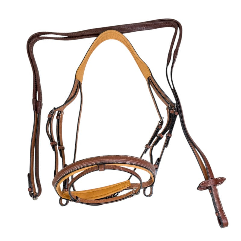 Butet Premium Flash Bridle in Gold/Tan w/ Reins - Full