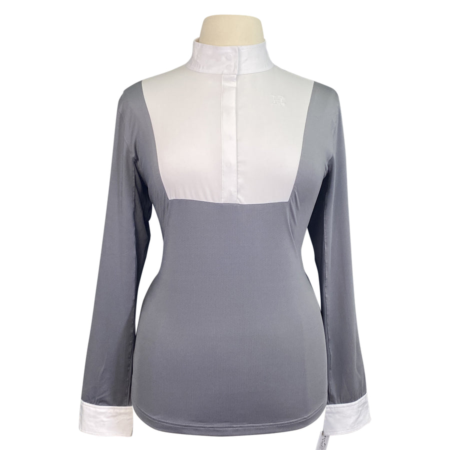 Hadley Performance Bib Front Long Sleeve Show Shirt  in White/Grey
