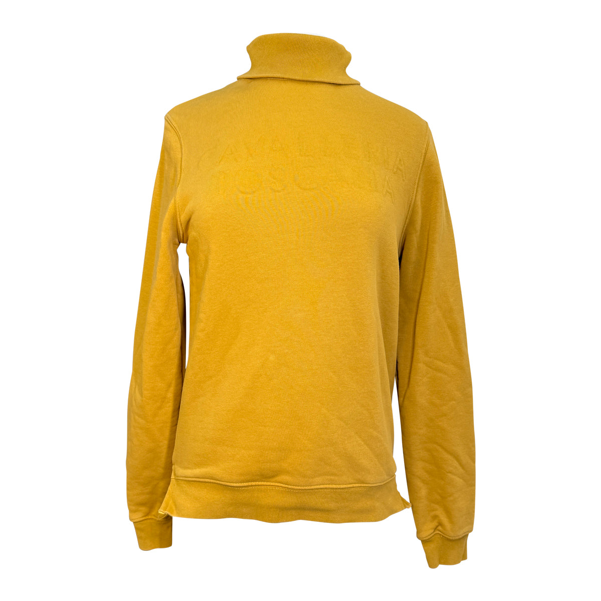 Front of Cavalleria Toscana Embossed Turtleneck Pullover Sweatshirt in Mustard - Women's XS