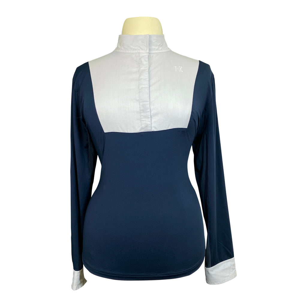 SmartPak 'Hadley' Performance Bib L/S Show Shirt  in Navy/White - Women's Large