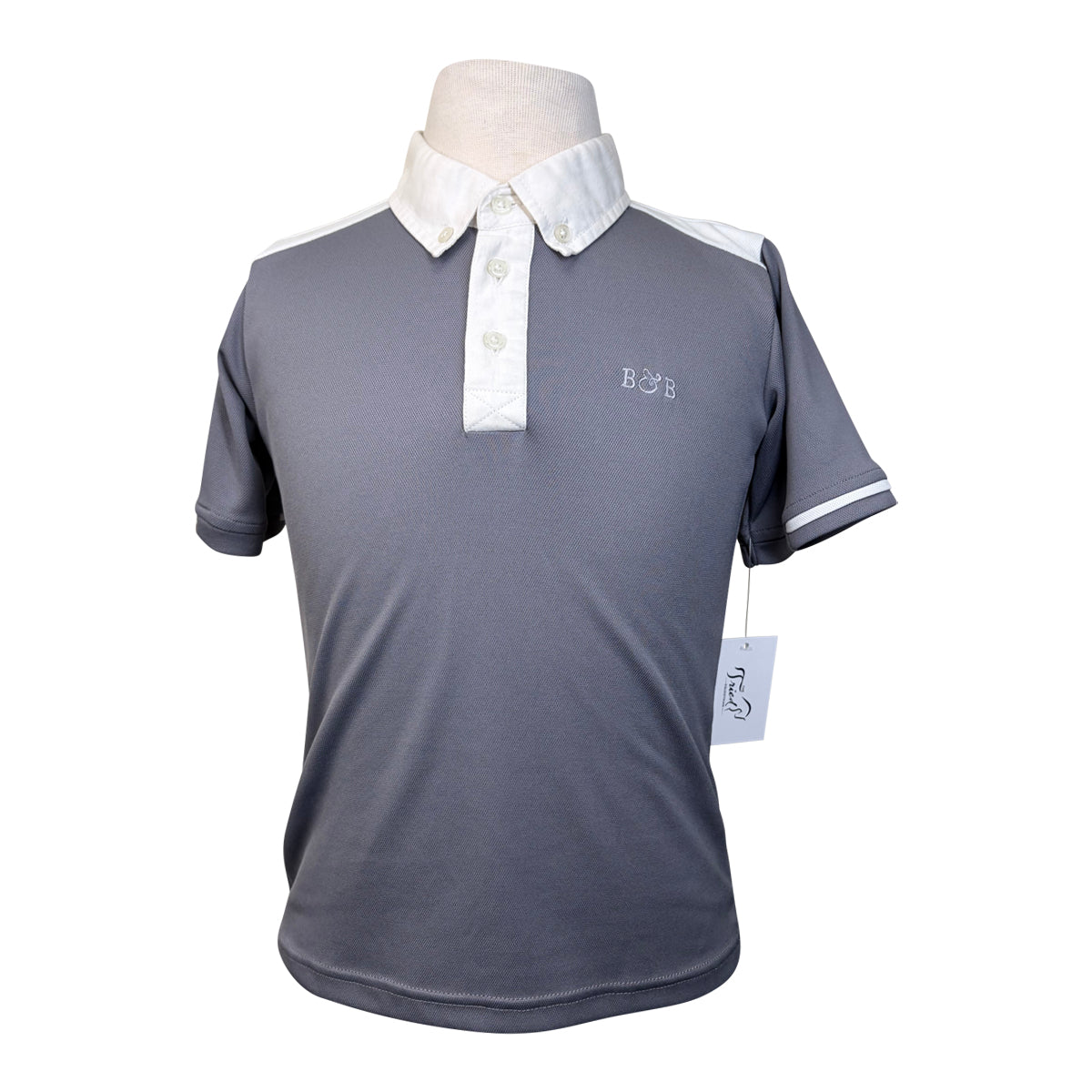 Belle &amp;amp; Bow Short Sleeve Show Polo in White/Grey