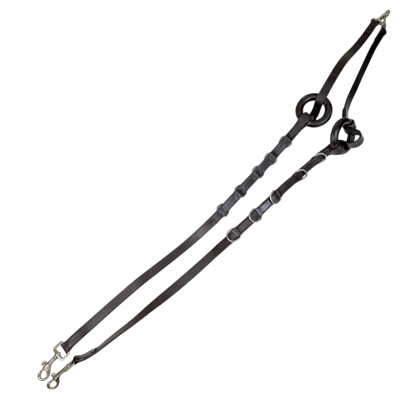 Leather Side Reins with Donut in Dark Brown 