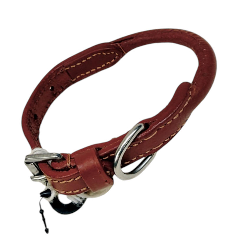 Rolled Leather Dog Collar in Cognac