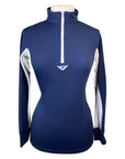 Front of TuffRider Ventilated Technical Long Sleeve Shirt in Navy/White - Women's XS