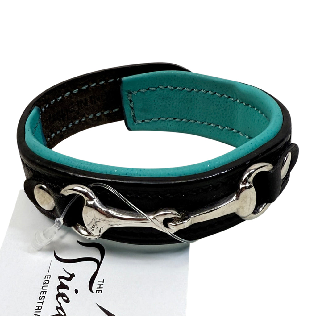 Tory Leather Padded Snaffle Bracelet in Black/Teal