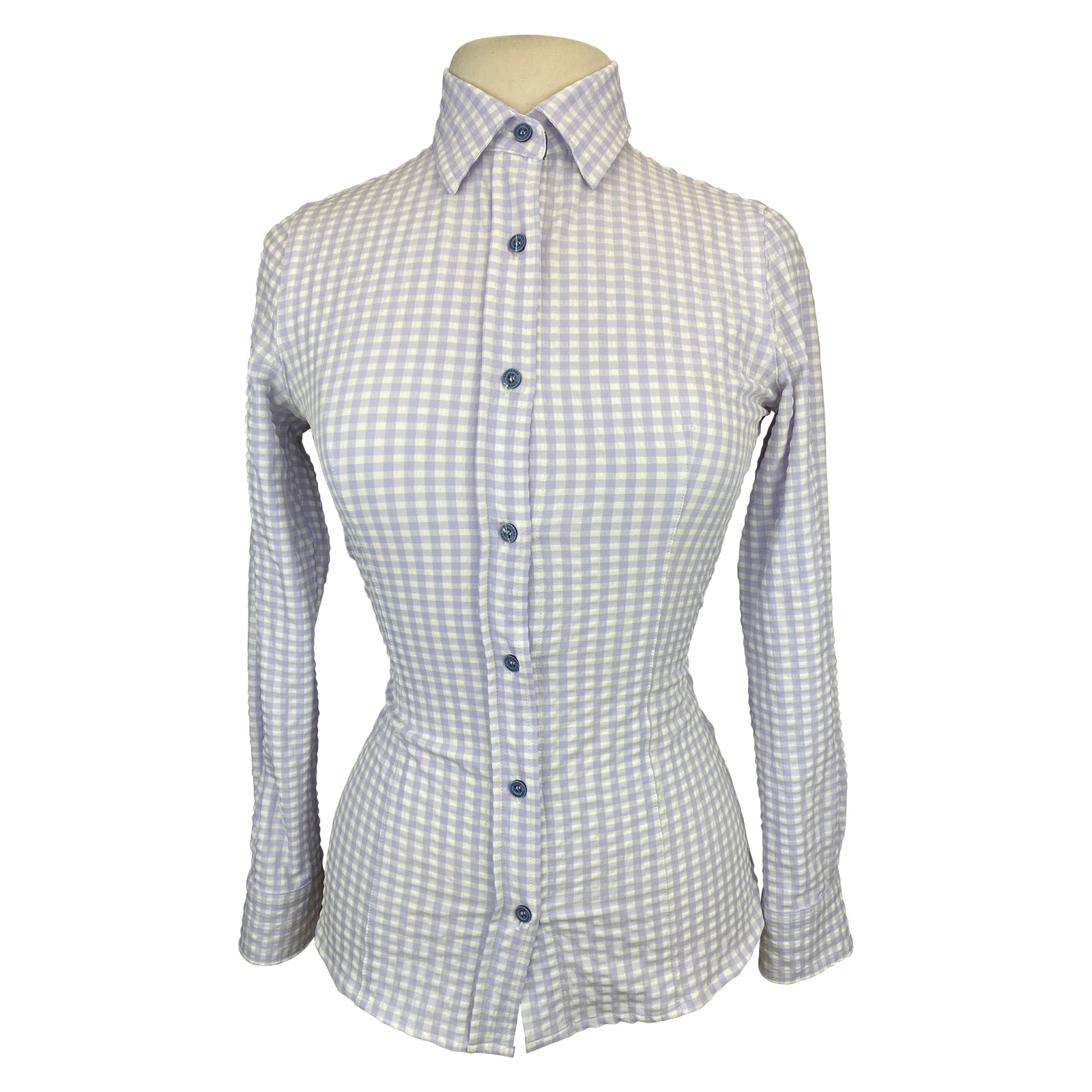 Front of Dover Saddlery Button Up Shirt in Lilac Gingham - Women's Small