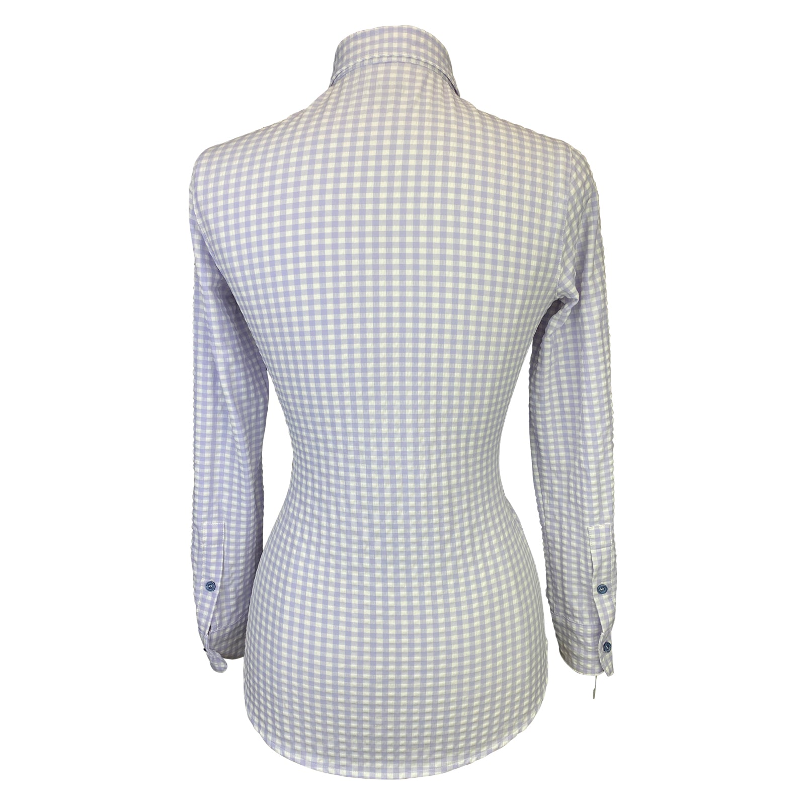 Back of Dover Saddlery Button Up Shirt in Lilac Gingham - Women's Small