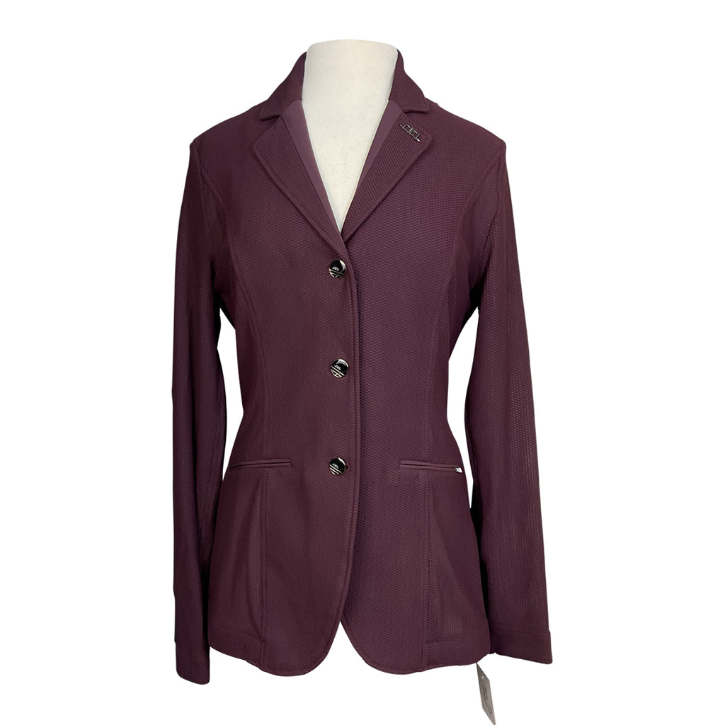 Front of burgundy plum show coat. 