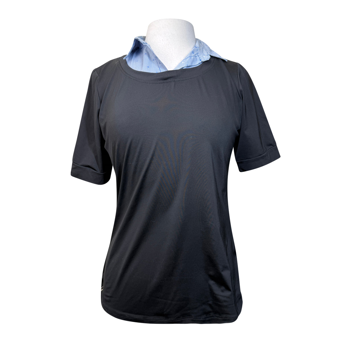 Callidae Short Sleeve Practice Shirt in Black/ Blue Heart Gingham