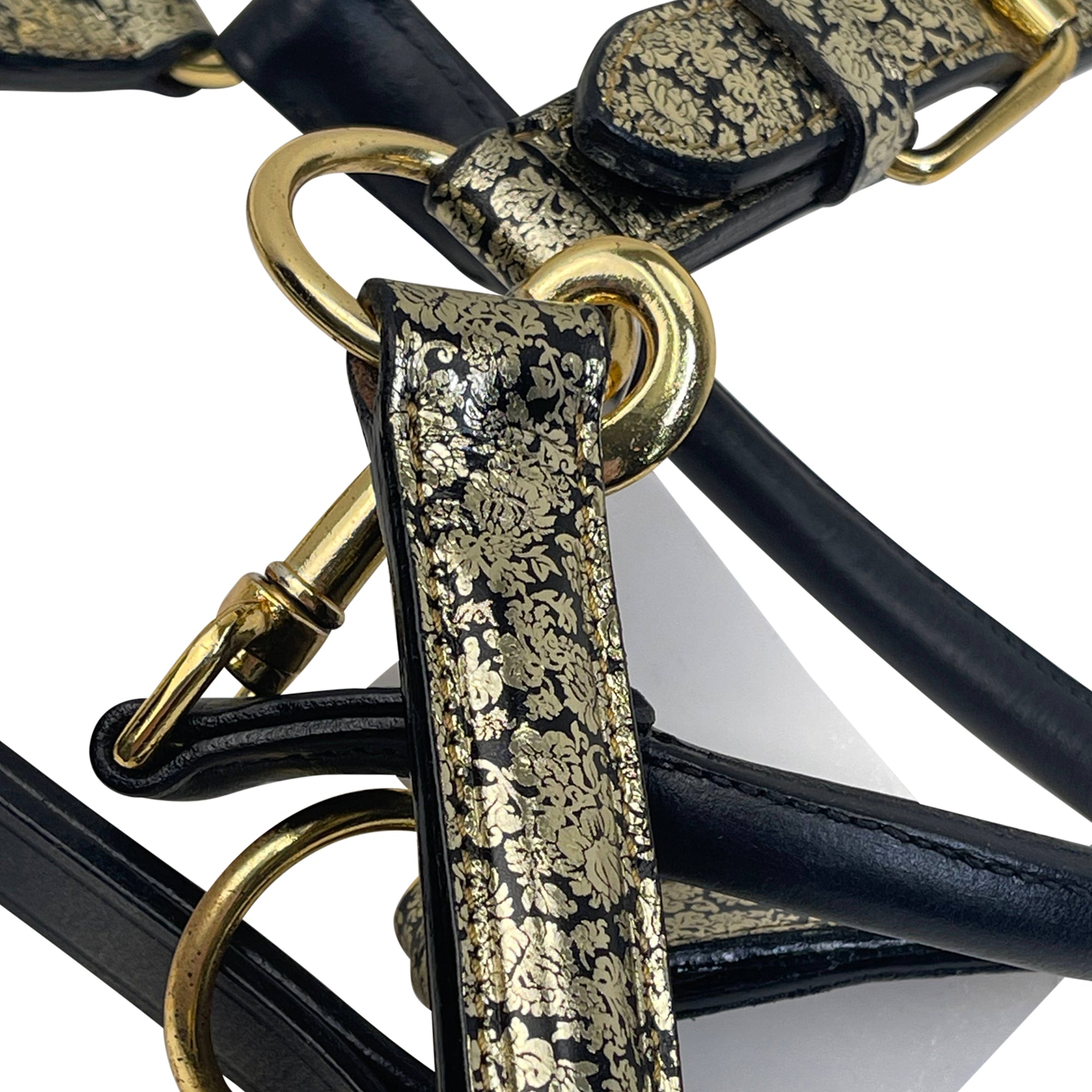 Halter Ego 'Damascus' Leather Halter in Black/Gold Floral