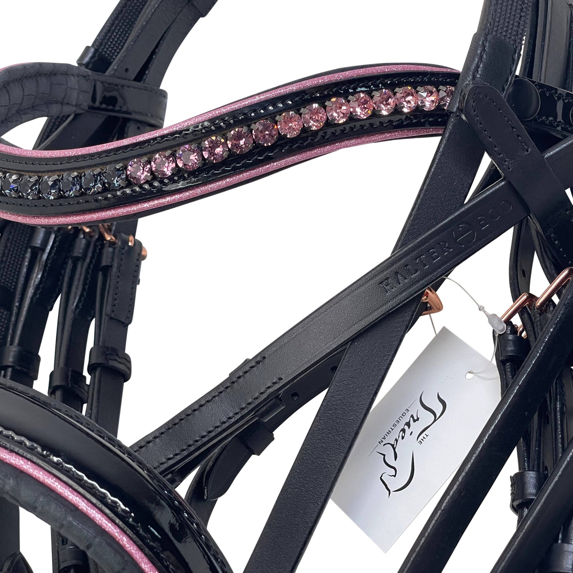 Halter Ego &#39;Monroe&#39; Patent Double Snaffle Bridle in Black/Pink