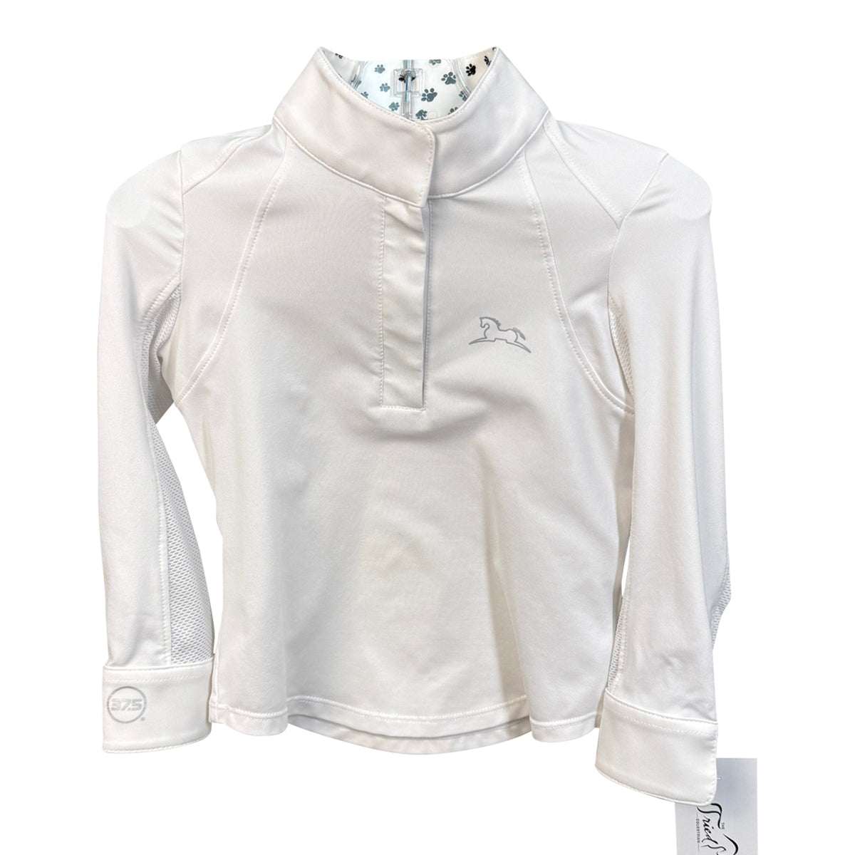 RJ Classics 'Maddie Jr' Long Sleeve Show Shirt in White w/Paw Prints 