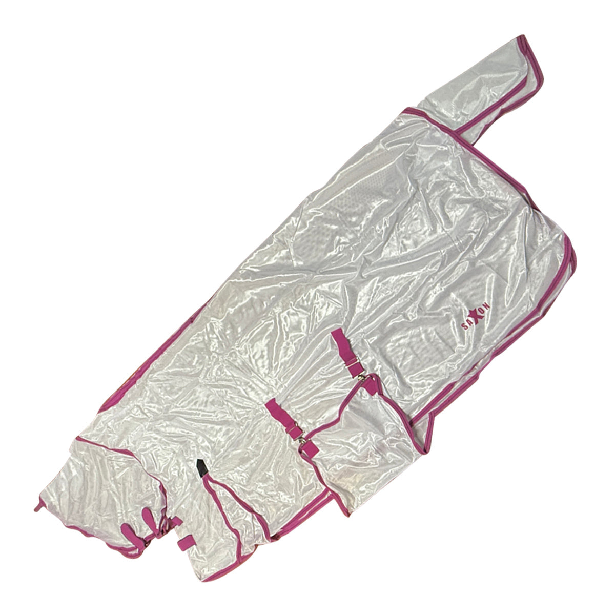Saxon Mesh Fly Sheet With Gusset Belly Wrap And Combo Neck in White/Fuschia/Navy - 81&quot;