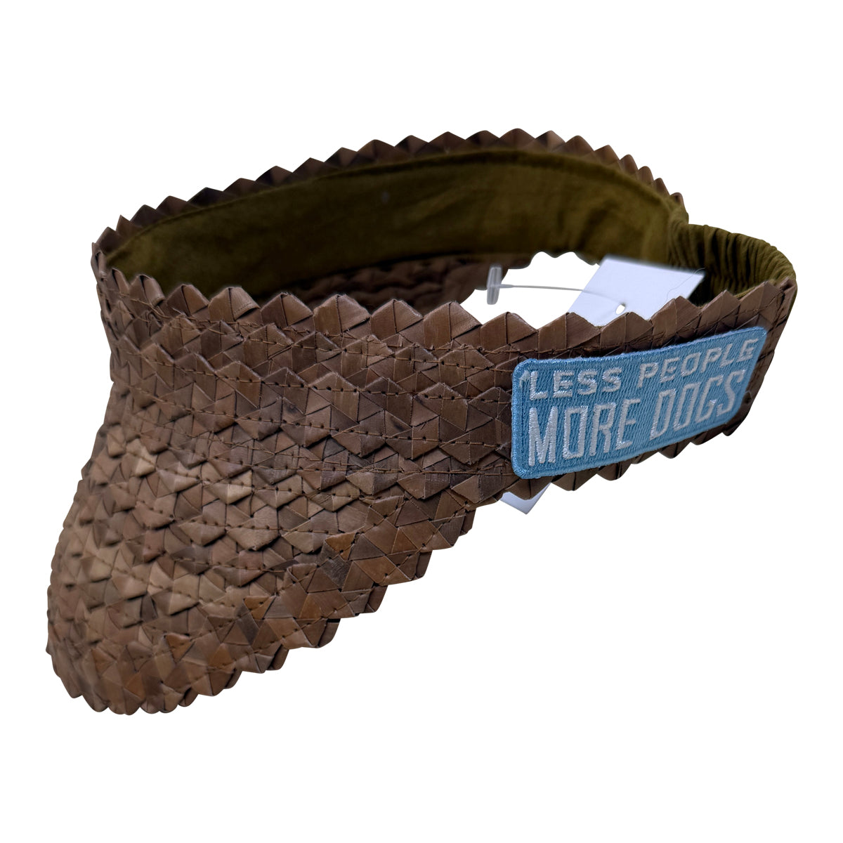 Youth Woven Straw Sun Visor w/Patch in Less People, More Dogs